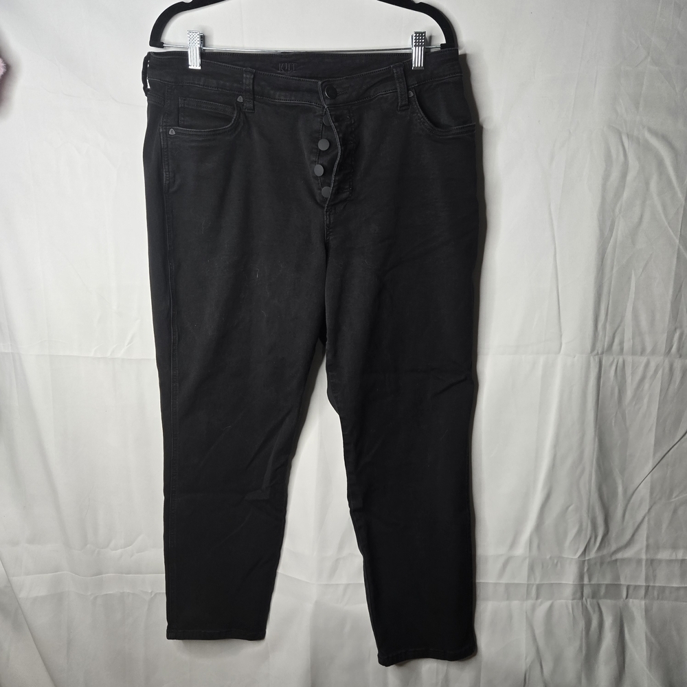 16W Kut from the Kloth High Rise Straight Leg Button Fly Black Jeans EUC